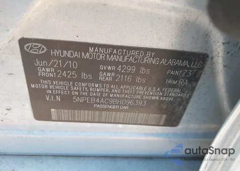 2011 Hyundai Sonata Gls из США, поврежденный, VIN 5NPEB4AC9BH096393